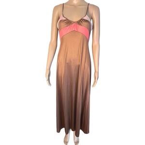 Artemis Gossard women’s XS Vintage Chocolate satin spaghetti long nightgown FLAW